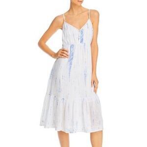 RAILS Delilah Midi Linen Dress Cloud Tie Dye Blue and white